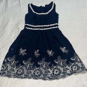 B.Smart Navy and White Floral Embroidered Juniors Dress XS